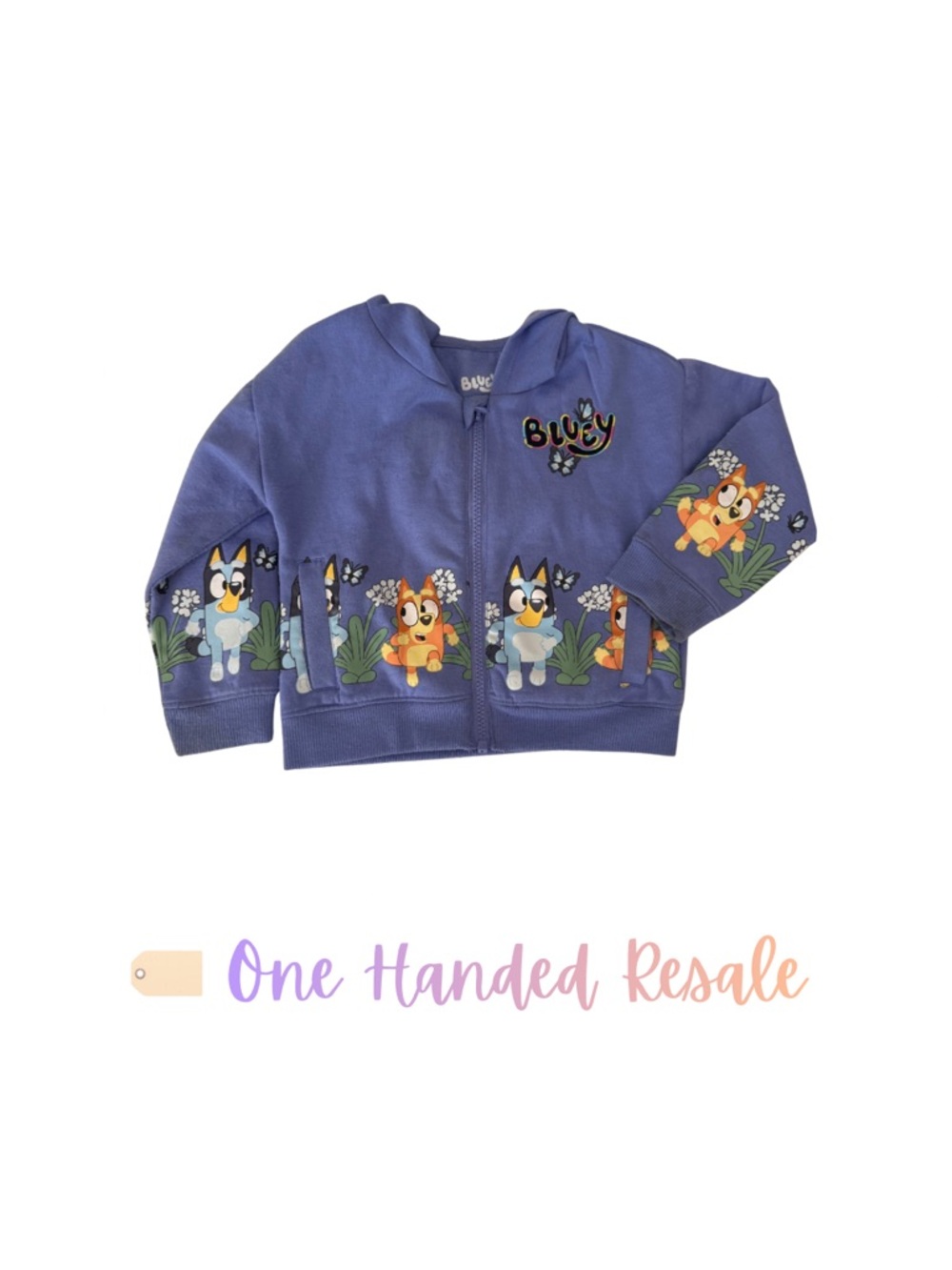 🌼 Bluey Periwinkle Blue Purple Floral Zip Hoodie Sweatshirt 3T